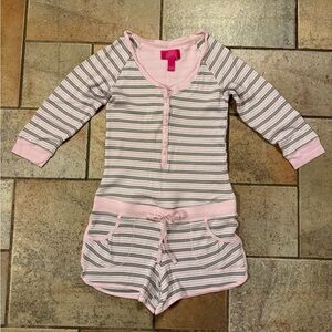 Victoria’s Secret Pink Gray & White Thermal One Piece Romper Pajamas Size Small